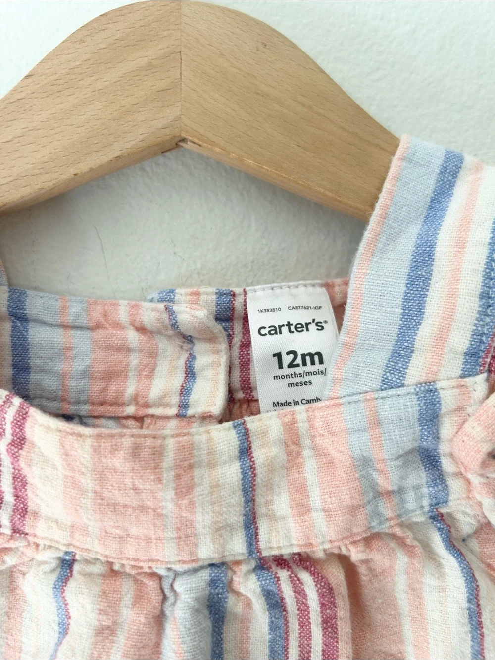 Carter’s 12 Months Pink Blue Striped Sleeveless Linen Blend Ruffle Top